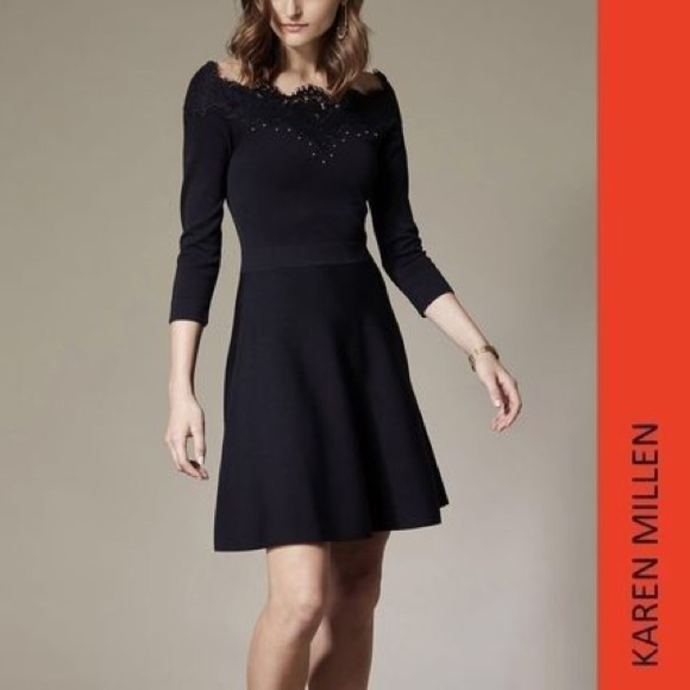 Karen Millen Studded Lace Bardot Mini Dress